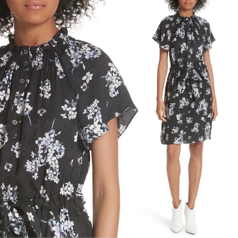 Rebecca Taylor Silk Hydrangea Black Floral Dress 2